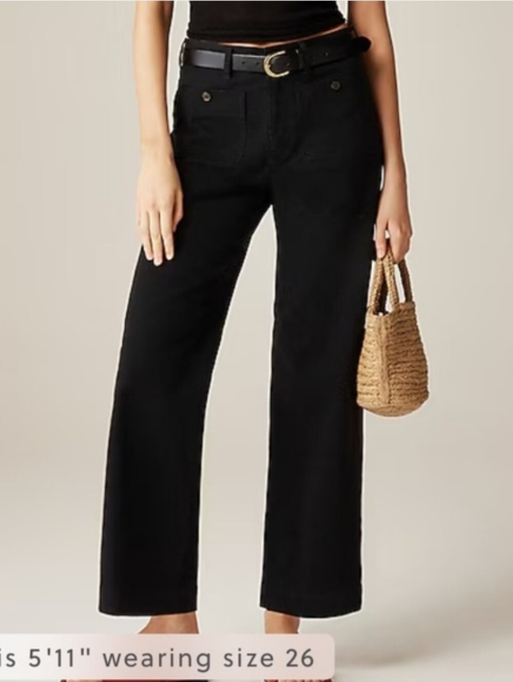 J. Crew Sailor Slim Wide Leg Chino Pant Pants Trousers Crop Cropped Black 27